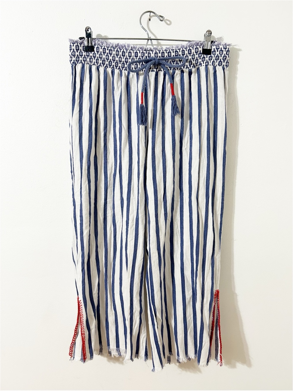 Indigo Rein Striped Linen Blend Smocked Waist Wide Leg Pants Size Large